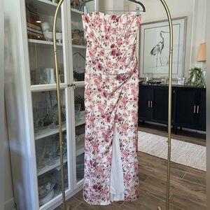 Altar'd State Pink Floral Silk Strapless Dress